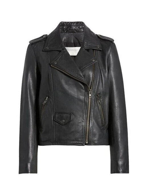 New, Treasure & Bond Leather Biker Jacket In Black - Size S #Sj2483